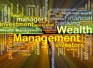 Background concept wordcloud illustration of wealth management glowing light